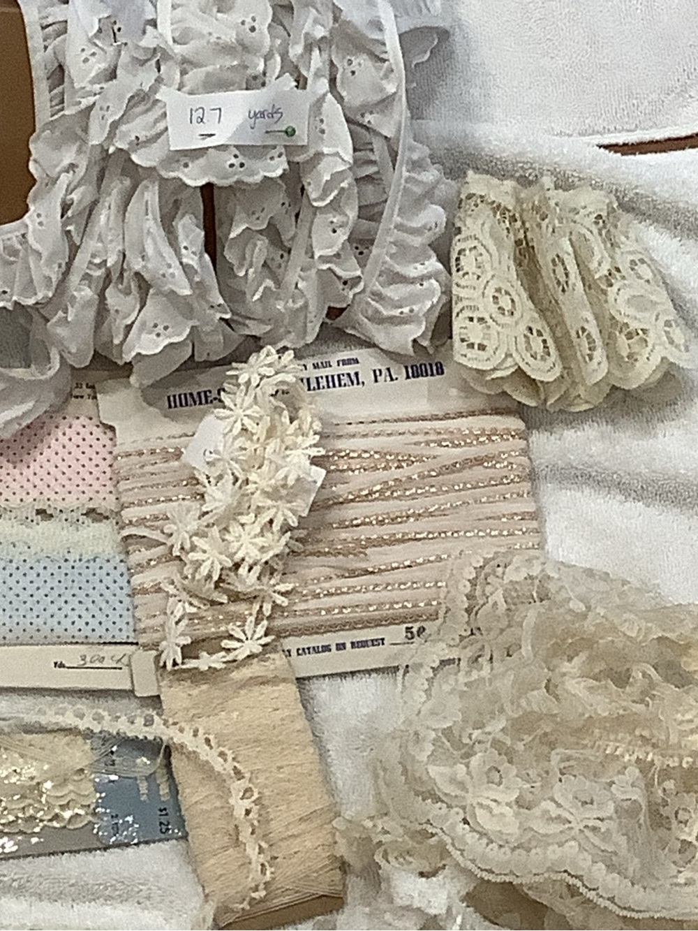 Mix Mega Lot 200+ Yards VTG Eyelet, Lace, Ribbons, Trims - Picture 4 of 15